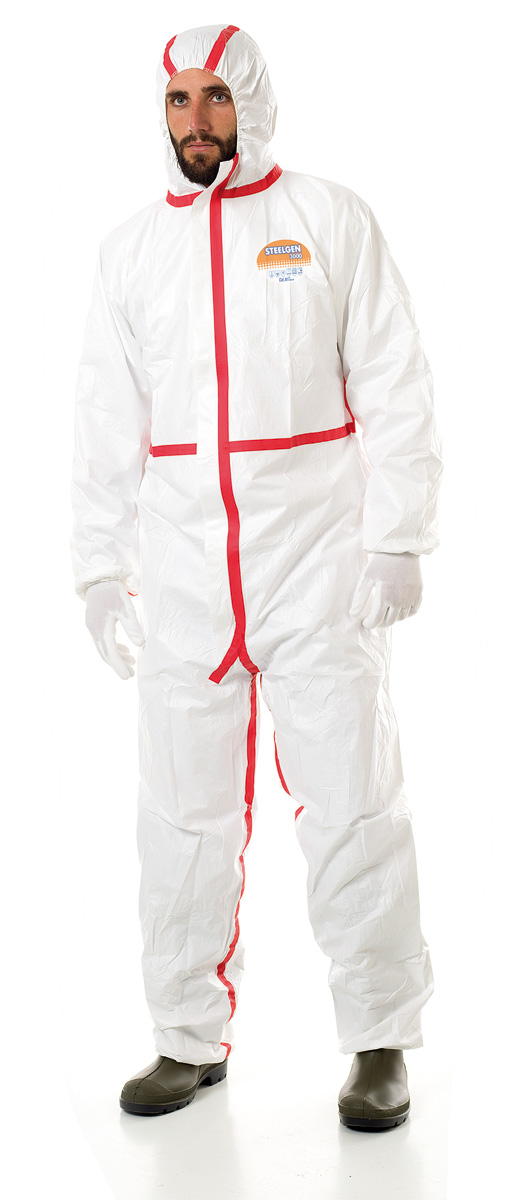 1188-B3456 PRO Vêtements jetable Risque chimique STEELGEN 5000
Combinaison jetable, risques chimiques de types 3, 4, 5 et 6. Protection agents Infectieux (EN14126). Antistatique(EN1149-5) et protection contre la contamination radioactive (EN1073-2).