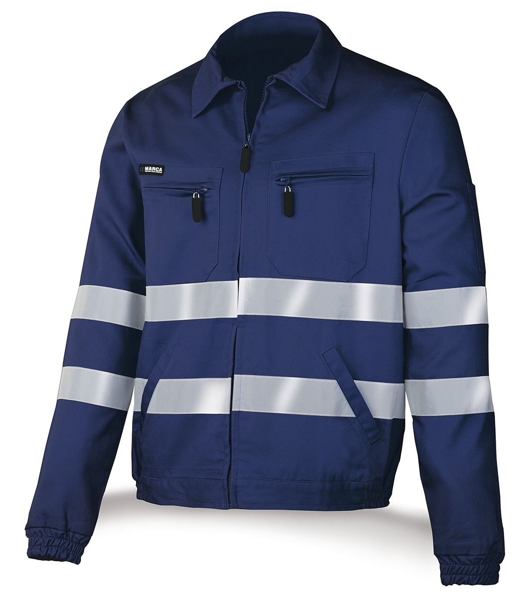 488-CACR Top Workwear Top Series Navy blue cotton jacket with reflective stripes 245 g.
