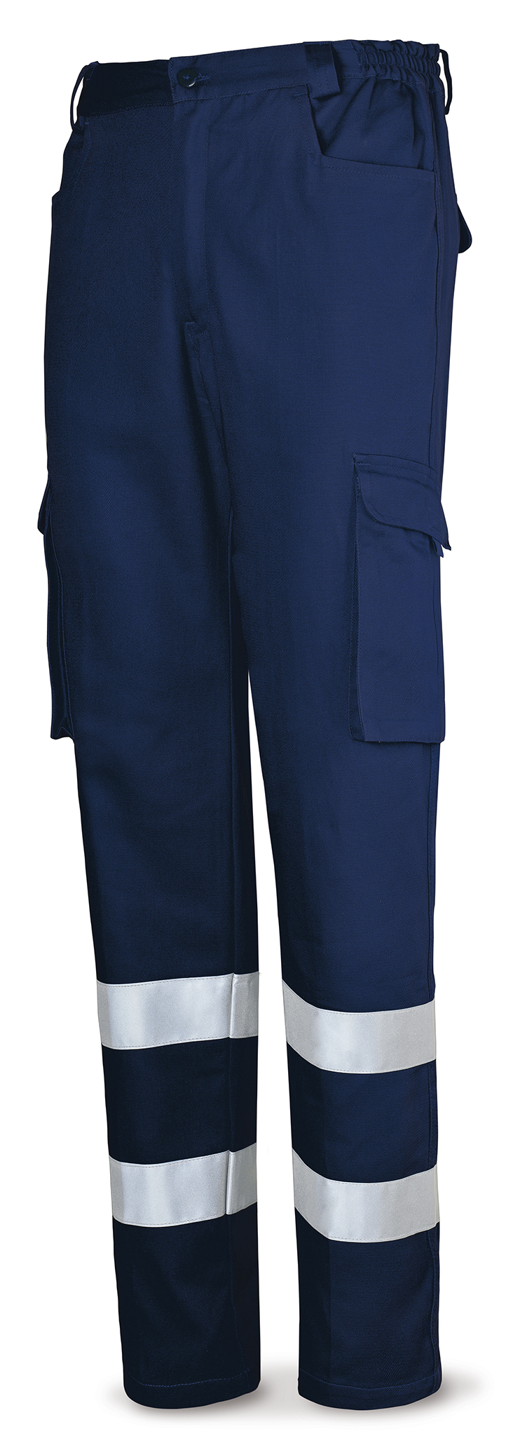 488-PACR Top Workwear Top Series Navy blue cotton pants with reflective stripes 245 g.