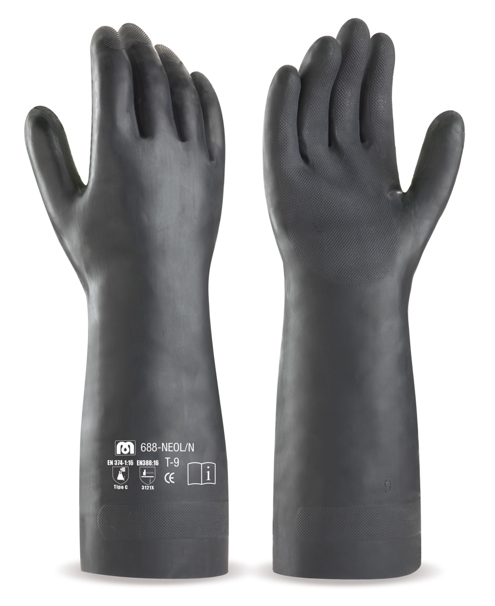 688-NEOL/N Work Gloves Neoprene Long black neoprene glove for mechanical and chemical hazards.
