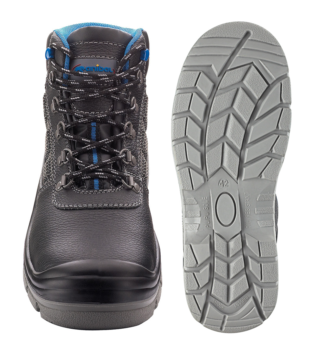 1688-BRS3 Safety Footwear Metal Mod. 'NUMANCIA'. Black leather boot S3 with dual density polyurethane sole.