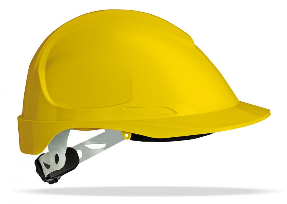 2088-CT Y Head Protection Electrical insulation helmets Mod. “THOR (Ventilated)”. Ventilated protection helmet for the industry in yellow color, closing roulette, textile harness 6 points.