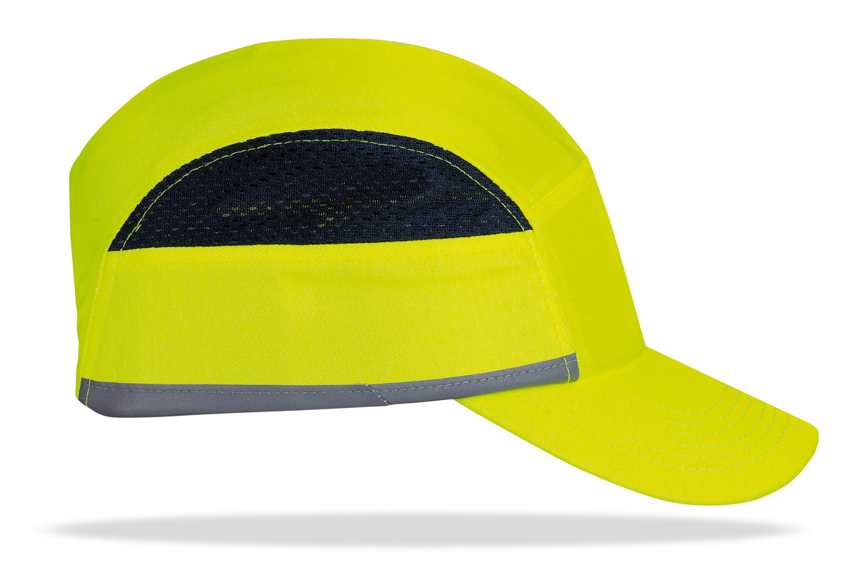 2088-GP PRO AVY Head Protection Anti-shock Caps Mod. “BUMPER PRO”.
Anti-shock protection cap with side ventilation grilles. Color Yellow High Visibility with reflective bands.