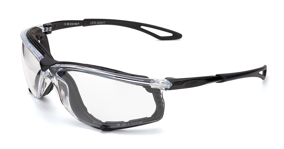 2188-GXC Eye Protection Universal mounted glasses Mod. “XENON”. Glasses with a colorless eyepiece, flexible temples, EVA interior foam (removable).