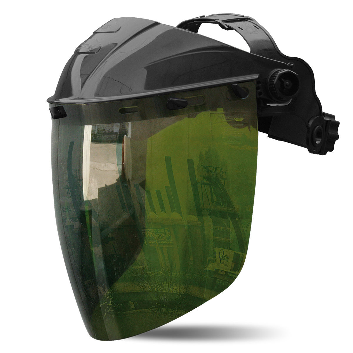 2188-VRV5 Eye Protection Face shield Visor made of 2.25 mm thick polycarbonate, with high mechanical and chemicalresistance. Protection against particle impacts at high speed and at extreme temperatures (BT), and for splashes of molten metals and hot solids (9). Wide field of vision (180 °), with curved structure (better impact behavior) and protection to the chin, with excellent optical quality (Class 1). Protection against radiation Infrared IR tone 5.0for welding processes.