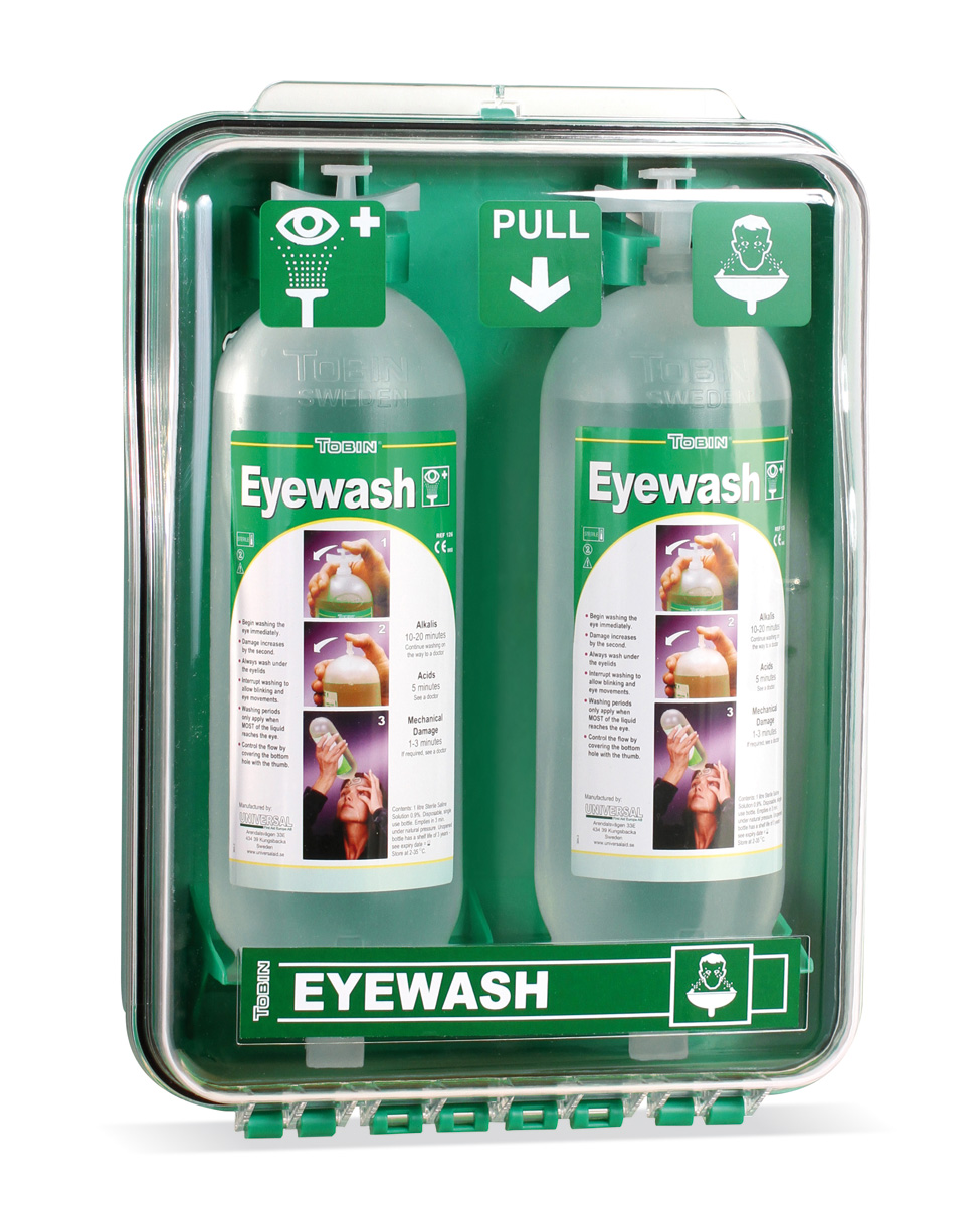 2388-L130 Otros artículos de protección Lava-ojos Estación dos botellas de un litro. Tobin Eyewash.