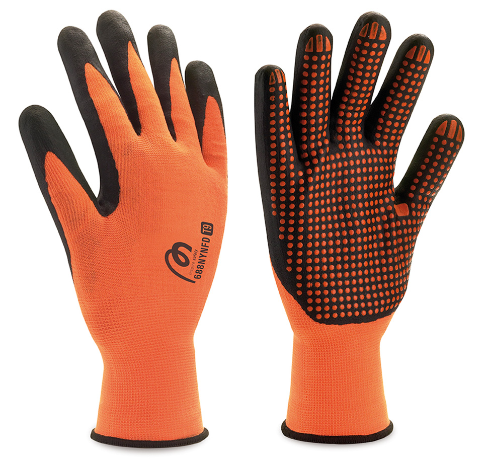 688NYNFDN Gants de Travail  Nylon Gant sans couture avec support textile en polyamide et lycra orange.