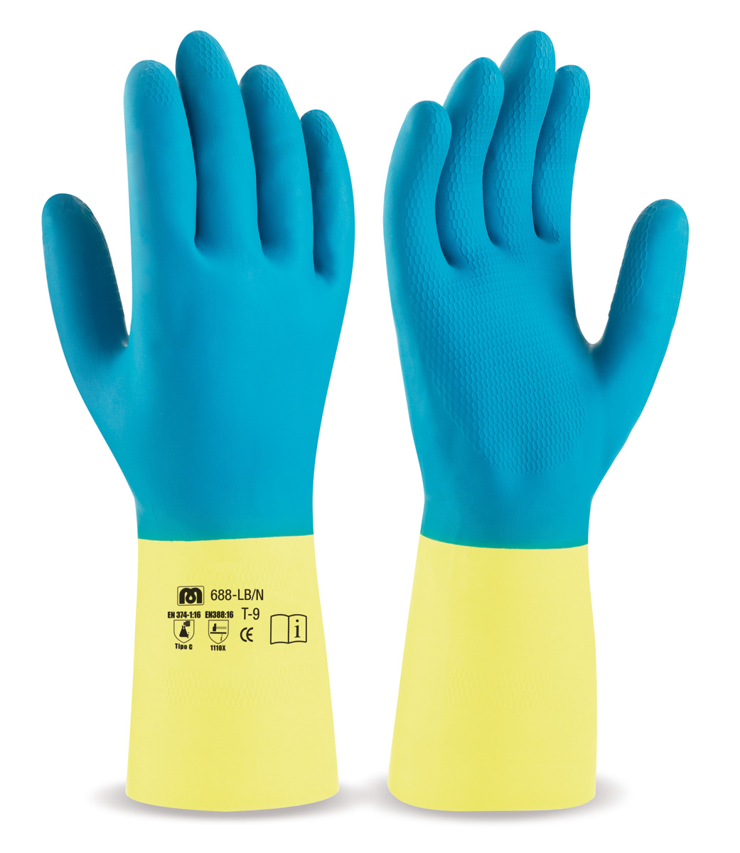 688-LB/N Work Gloves Neoprene Two-tone latex glove with neoprene reinforcement for chemical and mechanical hazards.