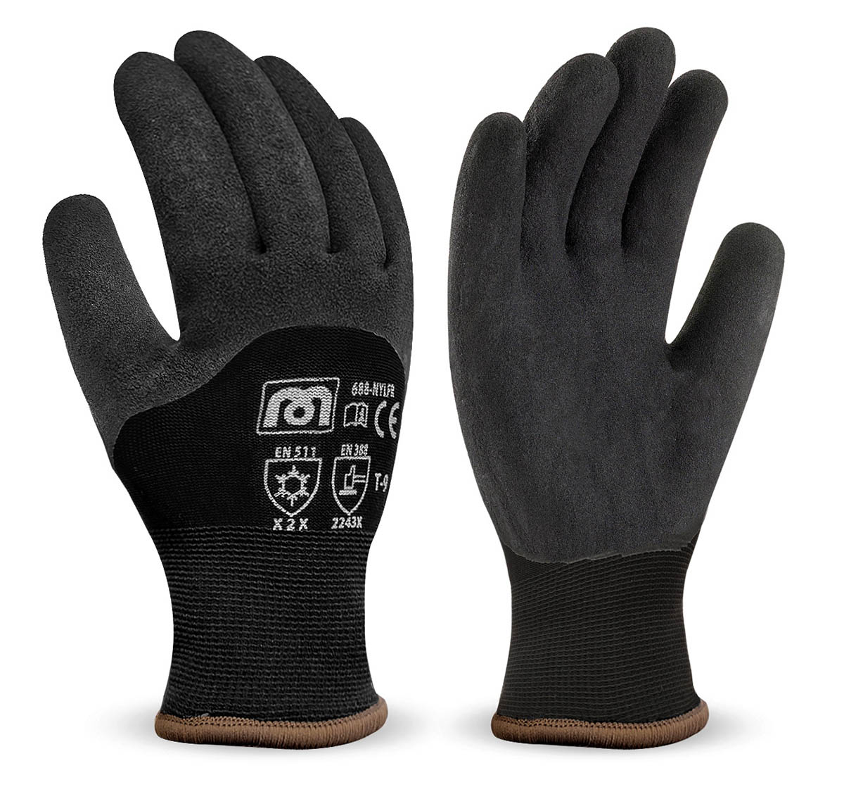 688-NYLFR Work Gloves Insulated Black nylon glove with covering of black coloured latex.