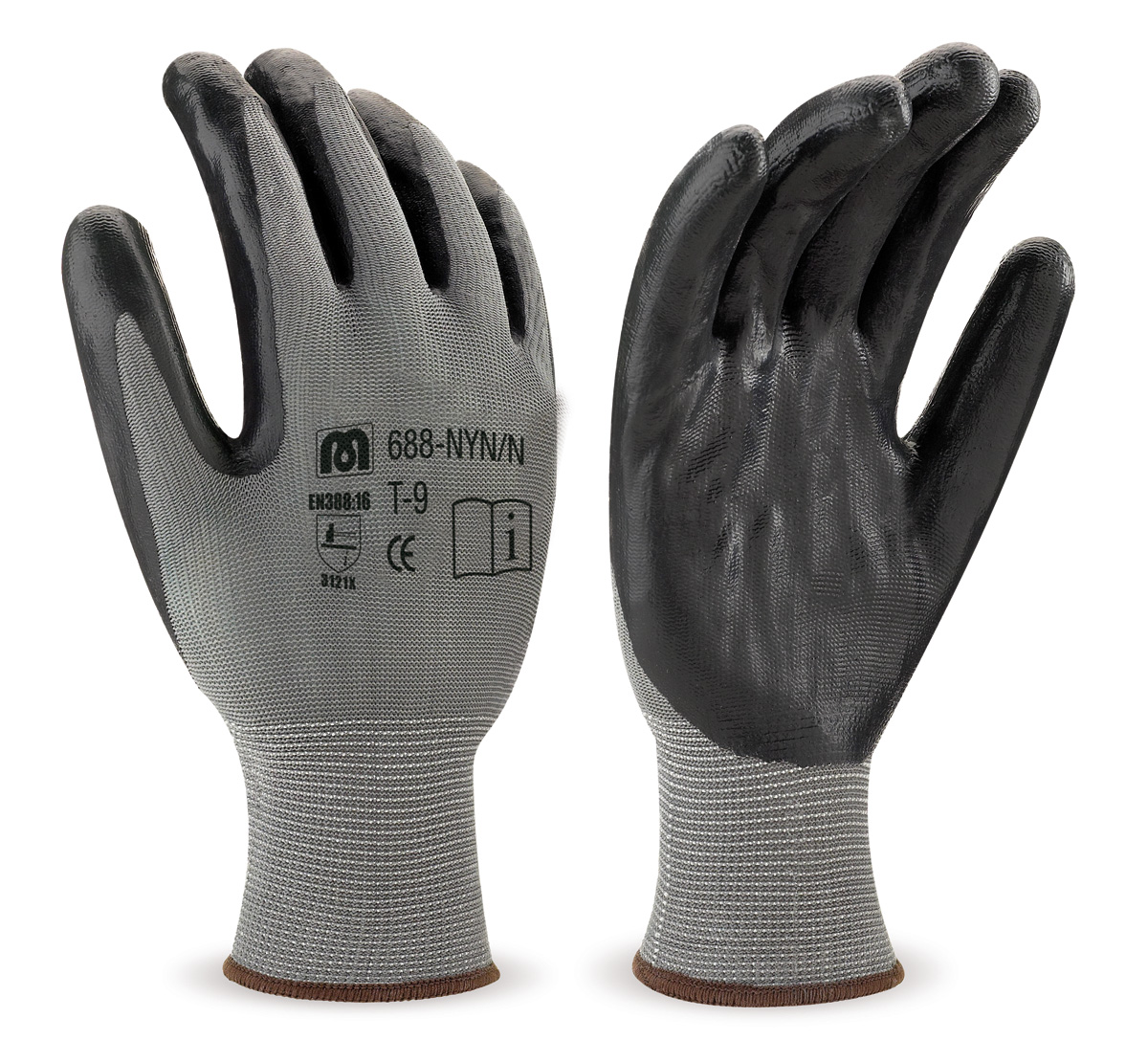 688-NYN/N Work Gloves Nylon Black polyester glove with black nitrile coating.