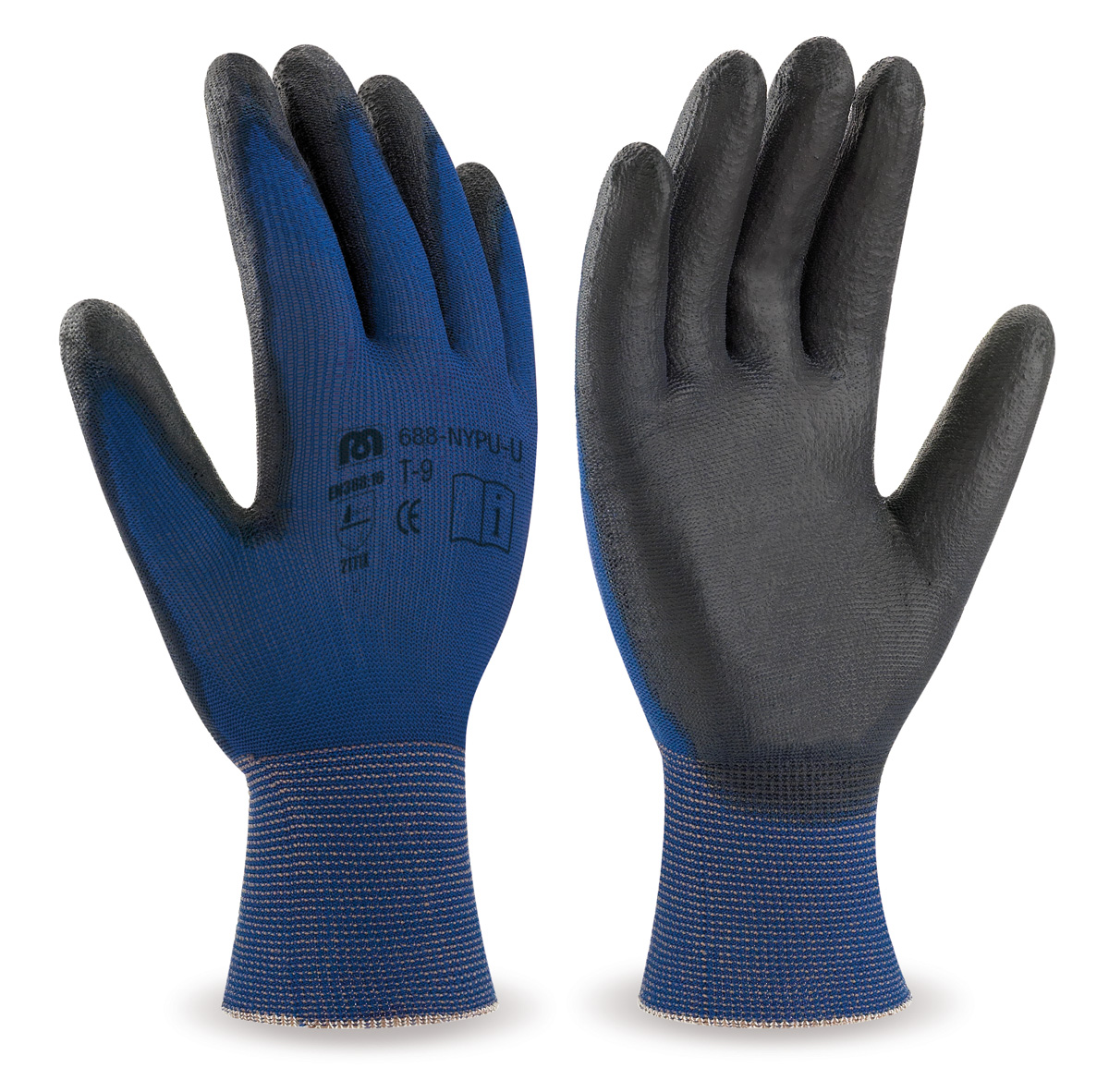 688-NYPU/U Work Gloves Nylon (18 gauge) ultra-thin nylon glove with black polyurethane covering