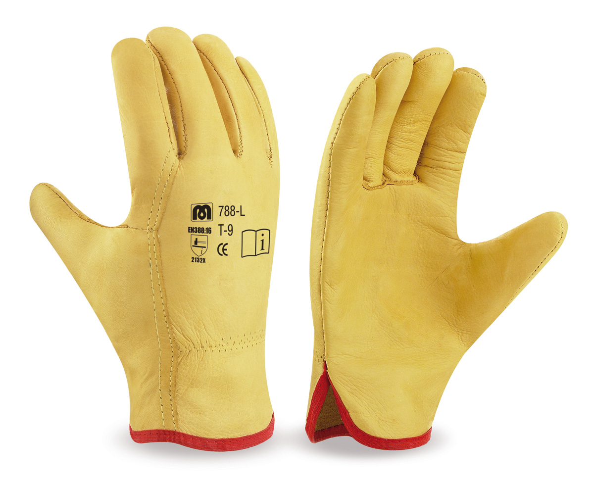 788-L Work Gloves Driver Type Yellow grain leather driver type glove with edging trim
