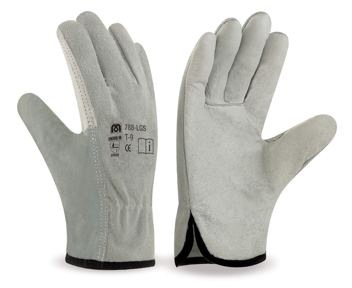 788-LGS Work Gloves Driver Type Driver -type glove with grain leather (palm) and split leather(back). Natural colour with edging trim.