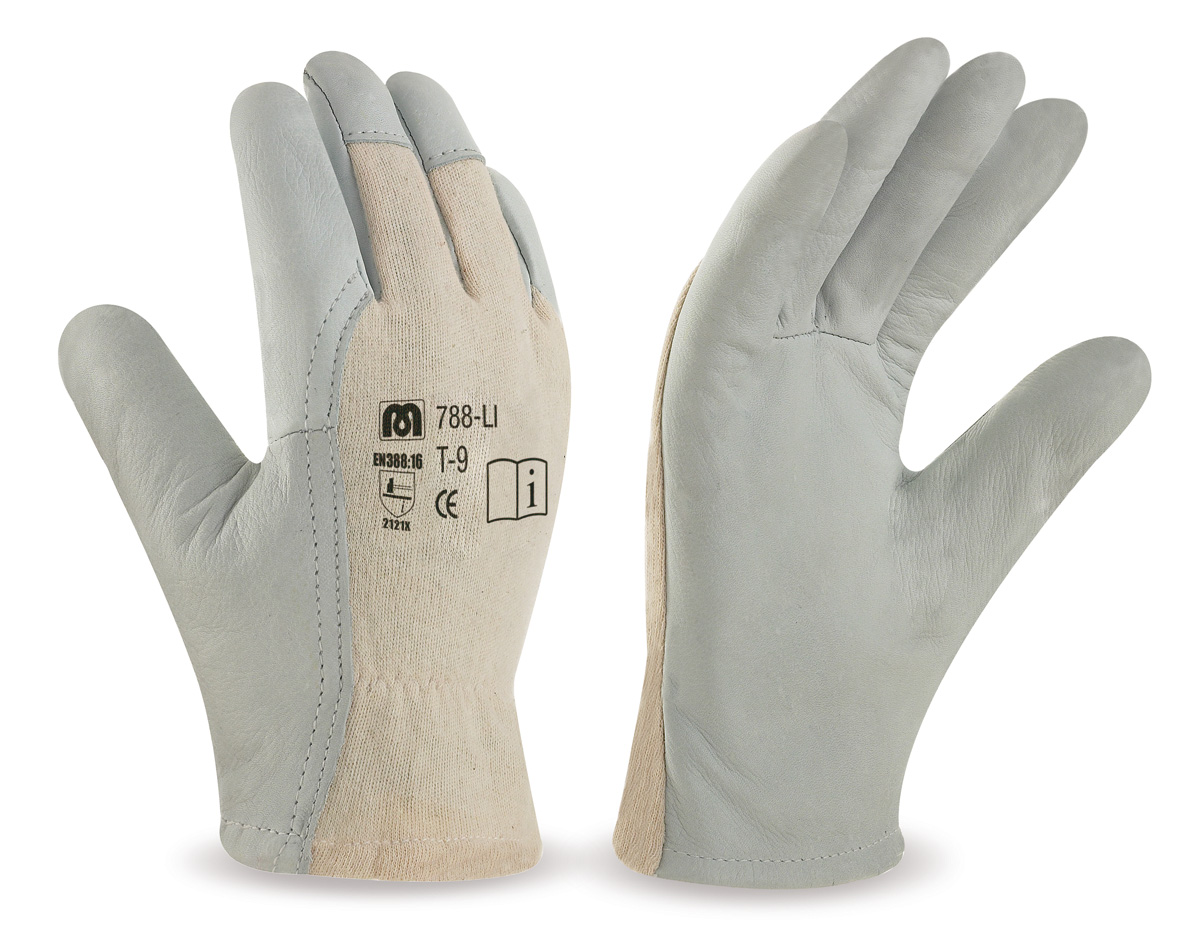788-LI Work Gloves Driver Type Split leather leather glove with knitted cotton palm and fingers 