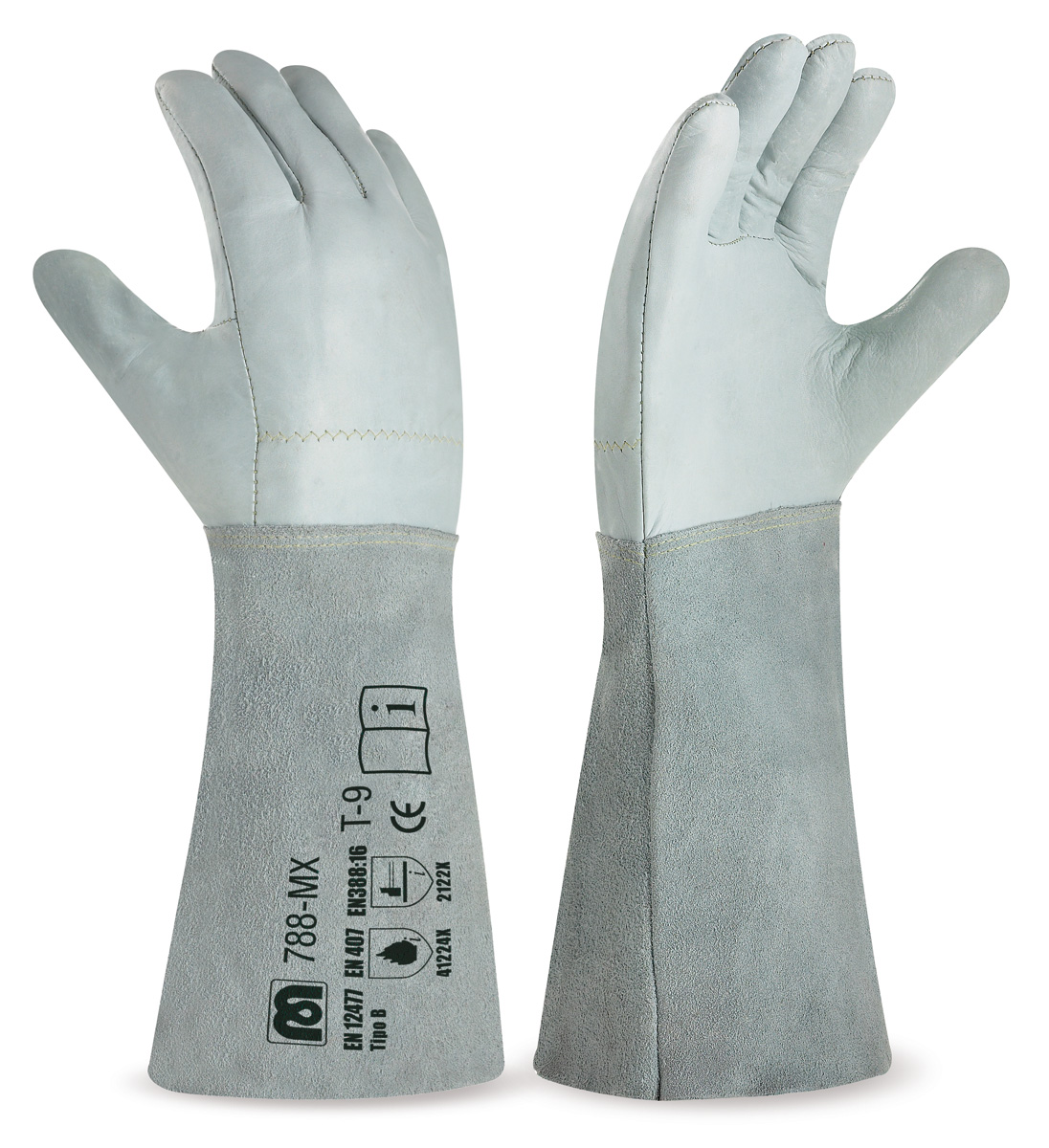 788-MX Work Gloves Welding Grain leather palm and split leather sleeve with Kevlar seams.