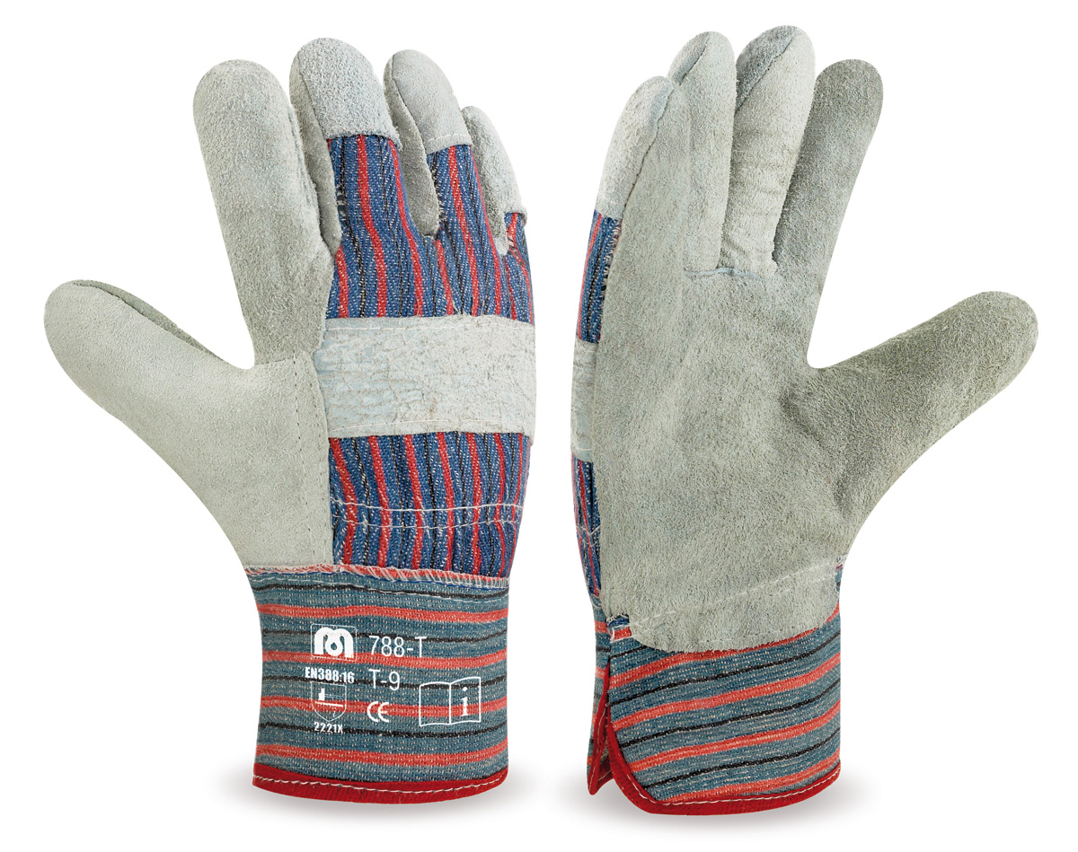 788-T Work Gloves American Leather and Canvas American type glove made split leather and canvas. Economical.