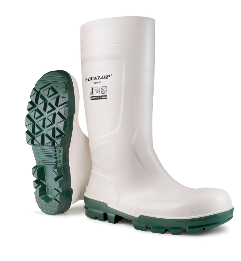NB1JB01BL Calçado de Segurança  Botas de agua Bota de chuva de eixo alto PVC de segurança branca. Dunlop® (S4 SR FO LG)